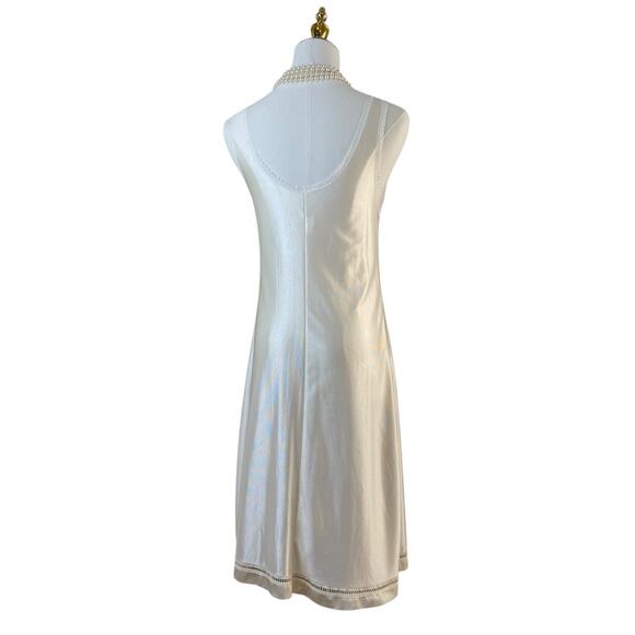 Vintage 70s Creamy White Satin Nylon Lace & Bow Full Slip Dress Women's Size M - Picture 7 of 8